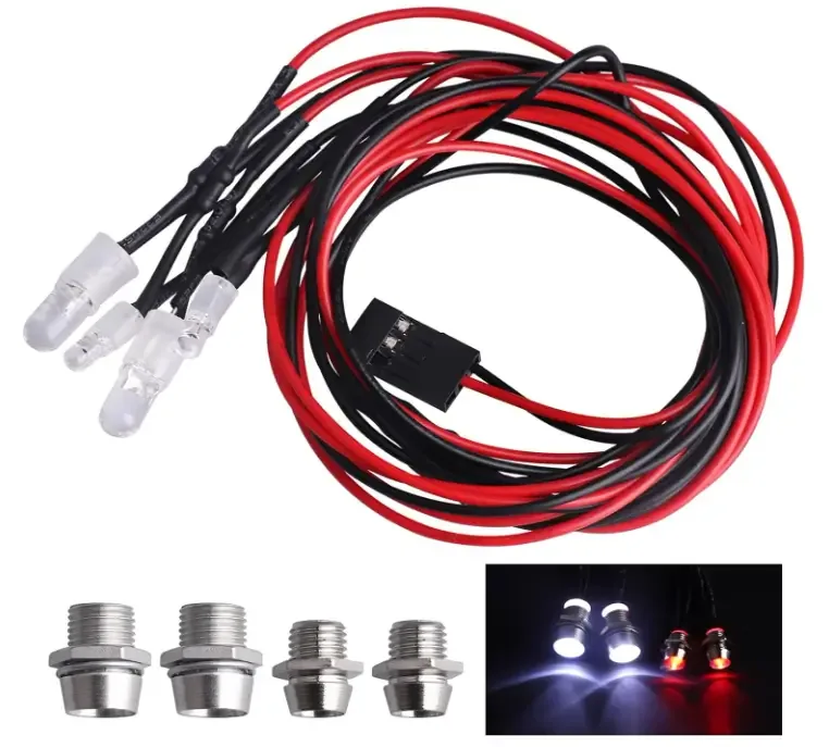 HobbyPark 4 LEDs RC Car Light Headlights Taillight Kit Accessories for Traxxas Slash 4X4 2WD Rustler VXL 4Tec 2.0 Arrma HSP Tamiya Redcat RC4WD Axial SCX10 Truck Tank Crawler(2 Red +2 White)