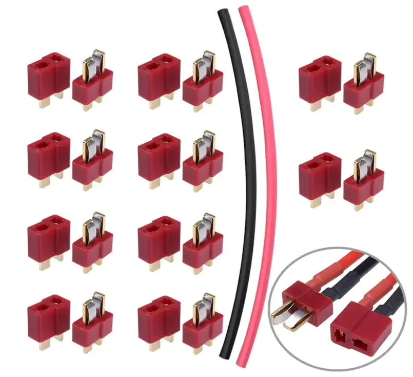 Hobbypark 10 Pairs T-Plug Connectors Male & Female Deans Style w/Shrink Tubing for RC LiPo Battery Pack ESC Electric Engine Motor Parts